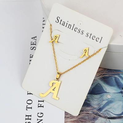Stainless Steel Letter Necklace Bracelet Earring Zircon Set for Women Alphabet Pendant Necklace Party Gift