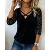 Spring and Autumn New Fashion Sequined Splicing Long Sleeve V-Neck Women's Versatile Top T-Shirt