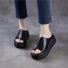 Women's Thick Soled Wedges Slippers Genuine Leather Comfortable Retro Outdoor Slides