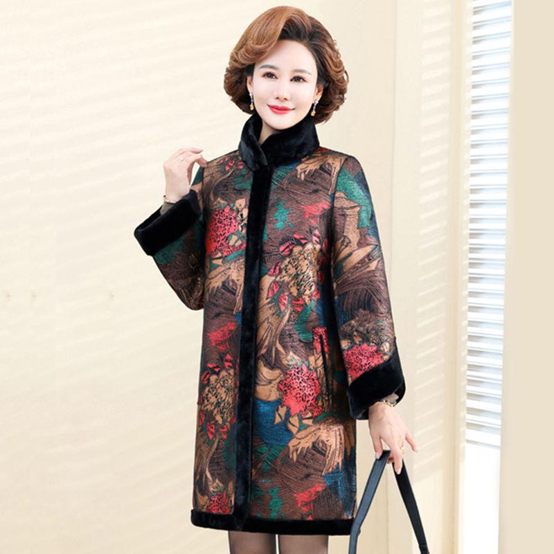 Trendy Fur Coat Two-sided Fur Outerwear for Mother Thickened  Mink and Cotton Blend Clothes