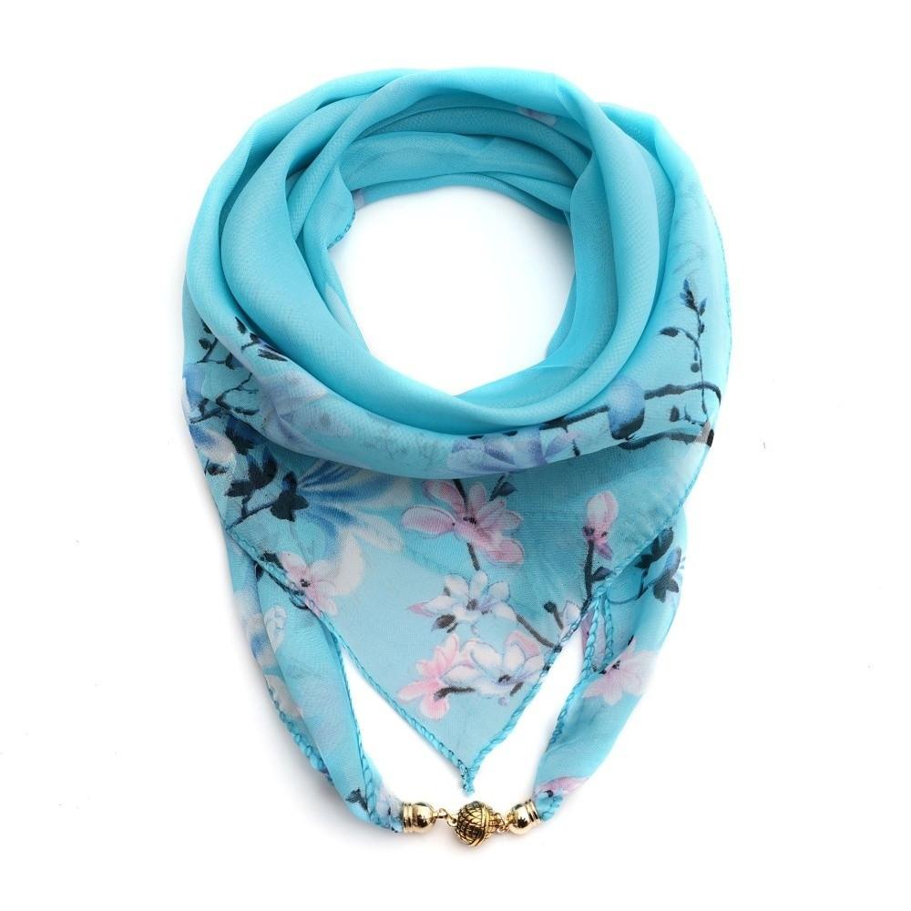 

Elegant Luxury Floral Print Silk Scarf Magnetic Buckle Neck Covers Scarf Neck Decorative синий