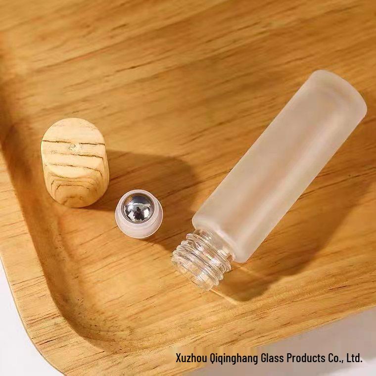 5ml Frosted Glass Roller Bottle with Wood Grain Cap, Travel-Size, for Essential Oils, 10ml Capacity