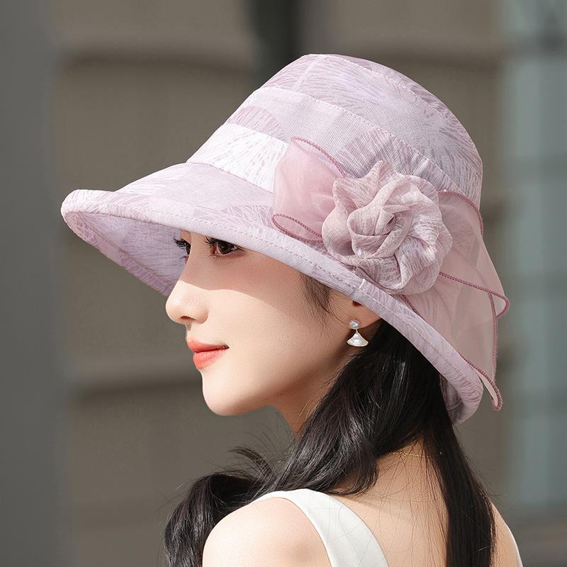 Fashion Mesh Milliner Spring and Summer In the Elderly Bucket Hat Mother Breathable Basin Hat Versatile Temperament Elegant Top Hat
