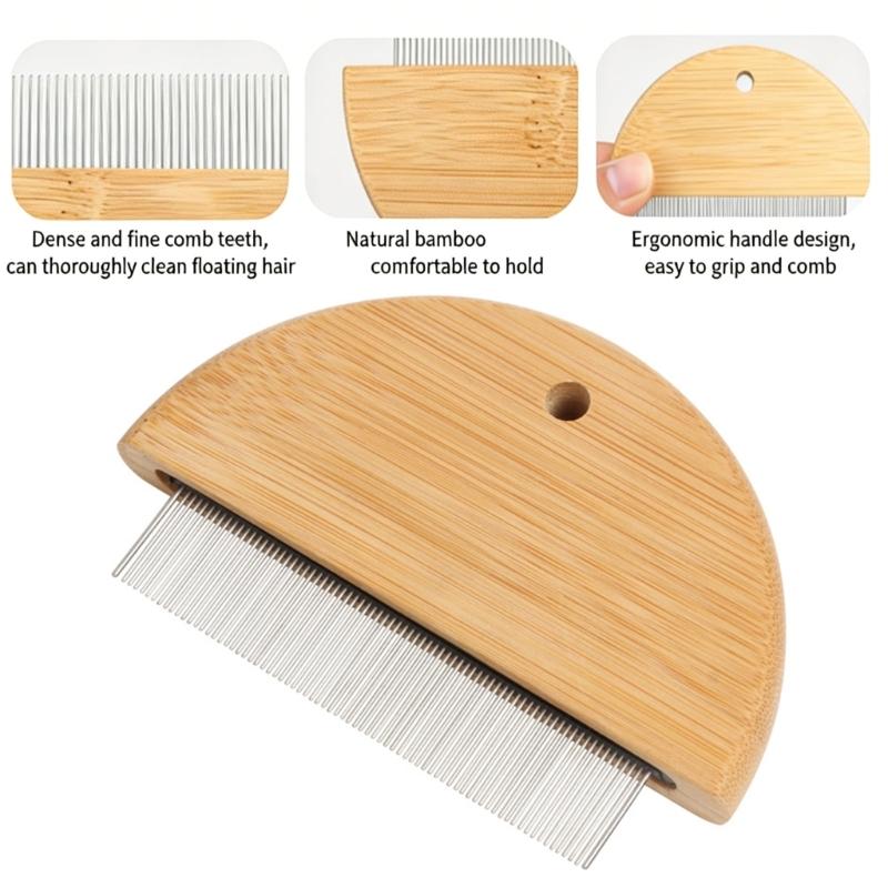 2pcs Bamboos Combs with Wide Fine Teeth Double Sided Lice Comb For Detangling Hair And Removing Fleas From Dogs Cats