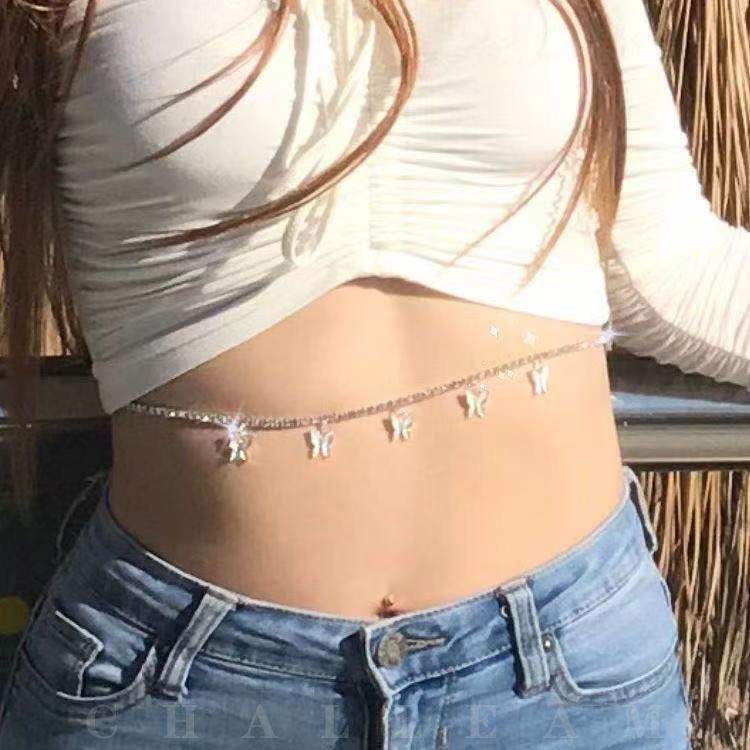 Women's Rhinestone Chain Fashionable Versatile Butterfly Pants Chain Belt Hot Girl Decorative Skirt Ins Trousers Belt