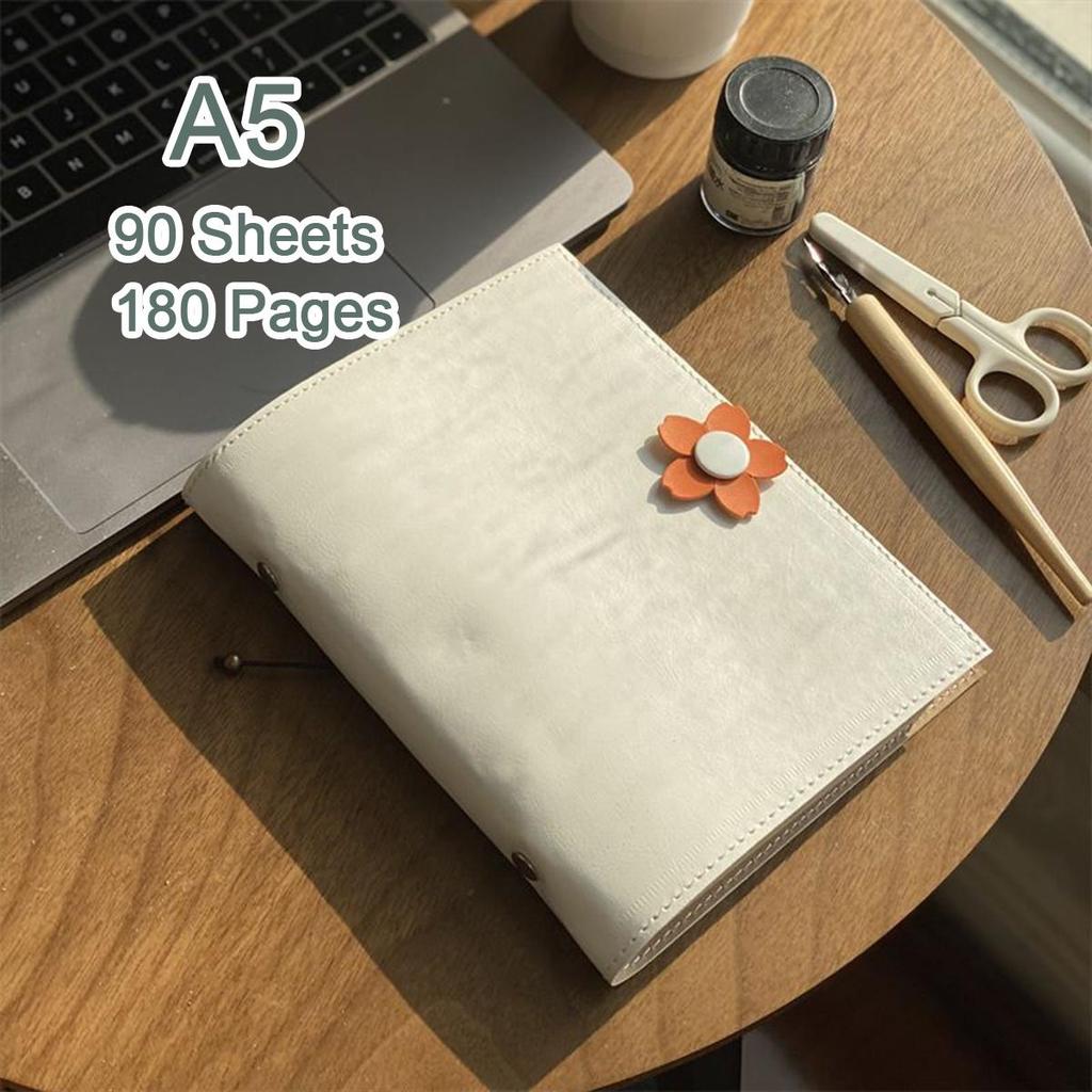 A5 travel diary, girls' leather notebook, student notebook, memo, 90 sheets, 180 pages, replaceable inner pages