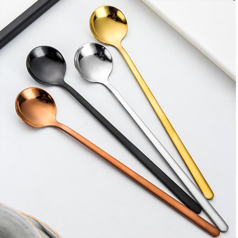 304 Stainless Steel Teaspoon Coffee Dessert Spoons With Long Handle Ice Cream Flatware