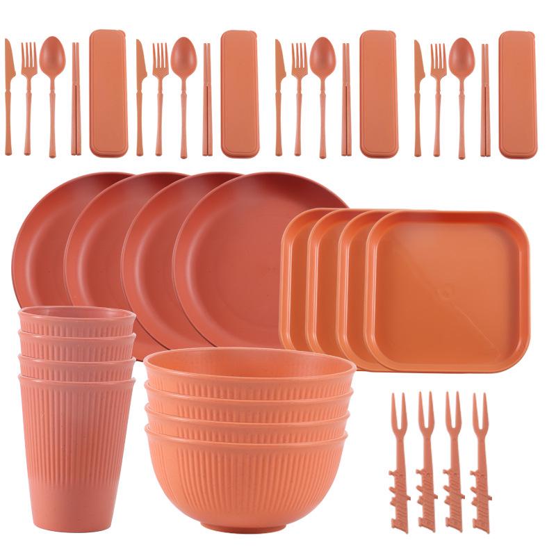 Nordic Wheat Straw Cutlery Set: Soup Bowl, Plate, Cup, Fork, Knife, Spoon, Gift.