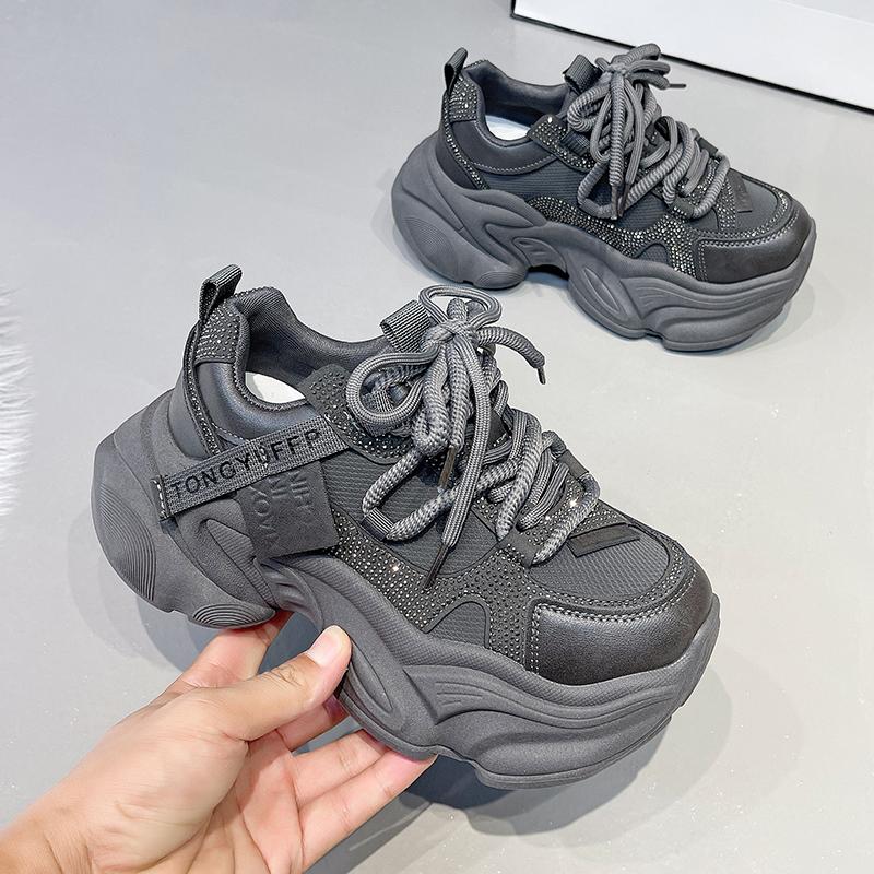 Fashion Chunky Sneakers Women's Thick Bottom Casual Shoes Lace Up Height Increase Ladies Platform Shoes Mesh Breathable Sneakers Fashion