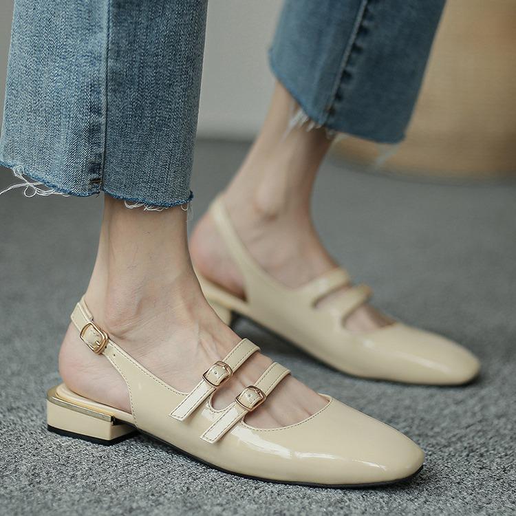 Shangsi, Baotou Single Shoes Women's 2025 New Spring Versatile Square Head Low Coarse Heel Small Fragrant Style Mary Jane