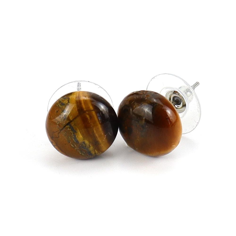 Tiktok Natural Semi-Precious Stone Crystal Tiger Stone Amethyst Bread Beads Stud Earrings Ball Earrings E45