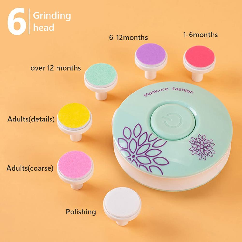 Elektrický zastřihovač dětských nehtů Sada pilníku na nehty pro miminka Sada na manikúru se 6 brusnými hlavami pro