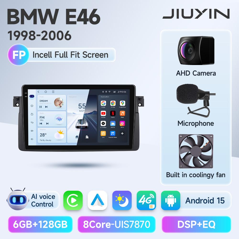 JIUYIN Android 15 Wireless Carplay Auto Car Radio Stereo Multimedia Player For BMW E46 M3 318 320 325 330 335 1998-2006 IPS