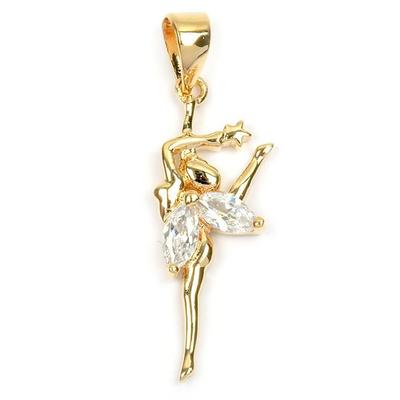 [L5302] - Gold Plated Pendant 'Tinker Bell' Golden White - 30x10 Mm