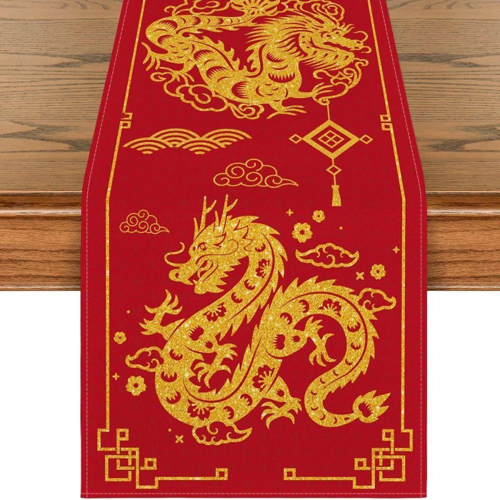 

Chinese style Table Cloth Gold Dragon Table Cover Zodiac Dragon Table Runner for 1pcs/4pcs Party A-1pcs