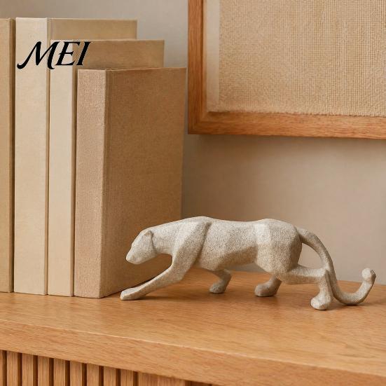 Luxury Home Office Statues 3D Geometric Cheetah Ornament, Durable PLA Modern Minimalist Sculpture, Resin Stone Texture Decor Art Statue, for