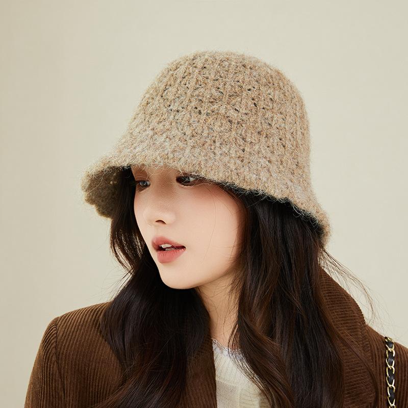 Face Showing Little Fisherman Hat Plush Warm Basin Hat Winter Cold Protection Ear Protection Knitted Wool Hat for Women Trendy