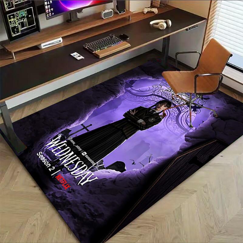 1pz Nevermore Academy Ufficio Domestico di Mercoledì, Tappetino da Pavimento Durevole in Poliestere con Facile, Decorazione per Ufficio, Stile Urbano, Supporto Antiscivolo, Tessuto di Alta Qualità