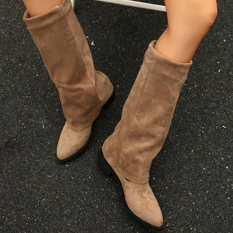 Fashion Retro Booties Women's Suede 2025 New Autumn and Winter Mid-Leg Boots