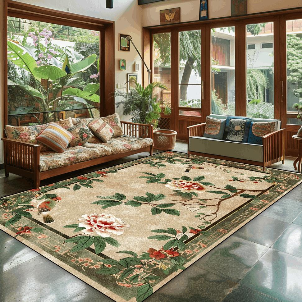 Chinese Style Home Decoration Carpet Living Room Retro Flower Carpets Hall Sofa Chair Floor Mat Bedroom Cloakroom Large Rugs