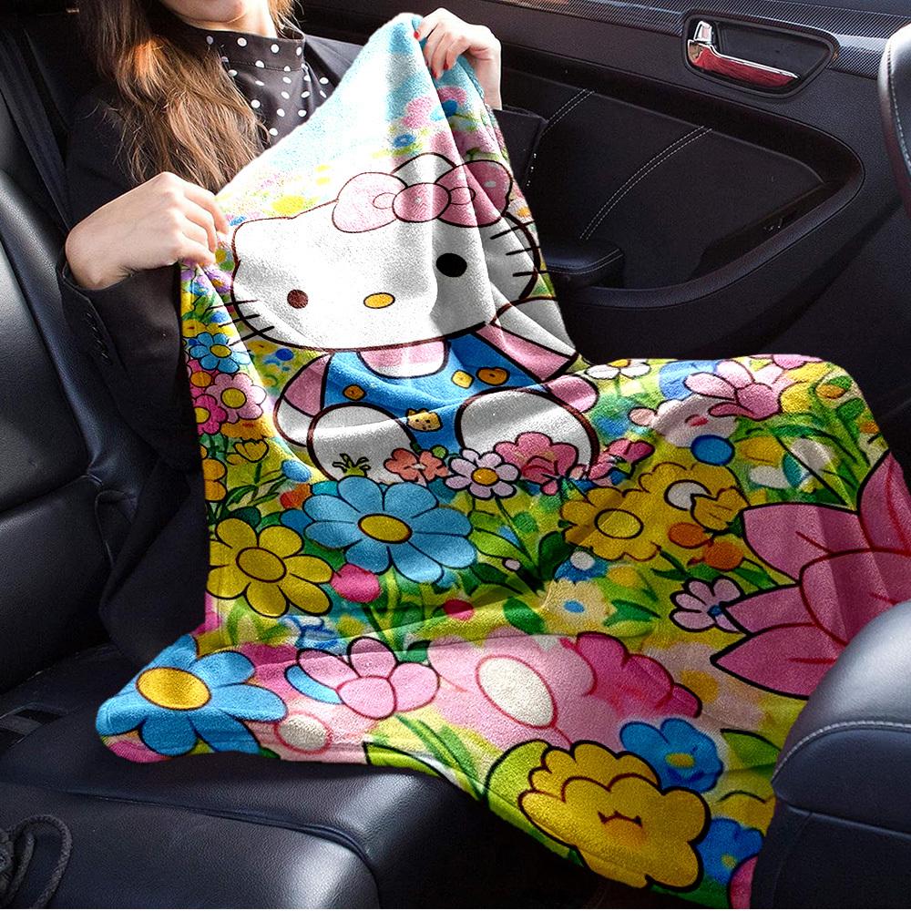 1pc Hello Kitty Garden Print Blanket - Home Decor, Seasonal Universal, Comfortable, Machine Washable, Suitable for All Ages, Great Gift for