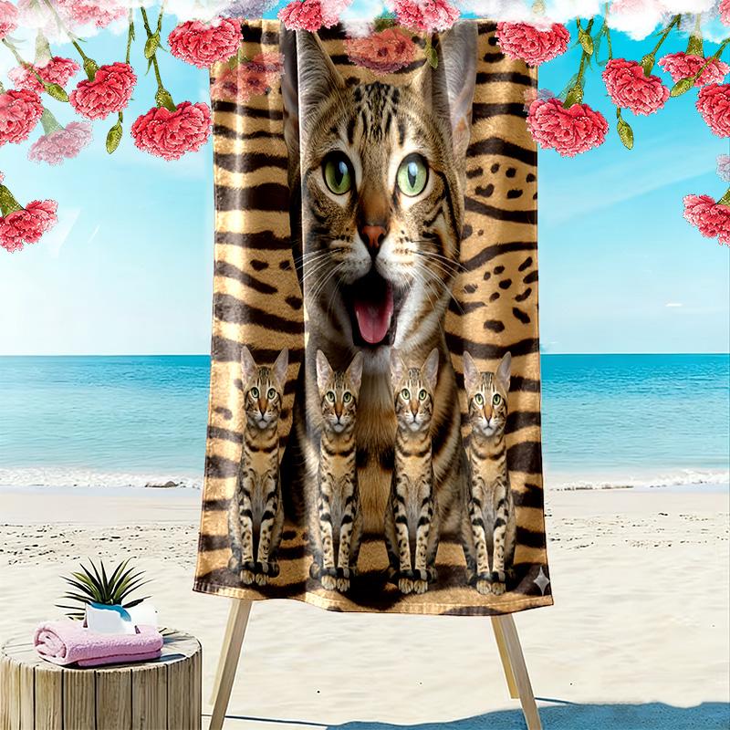 Cute Cat 3D Print Beach Towel, Large Soft Quick Dry Towel for Beach Camping Swimming