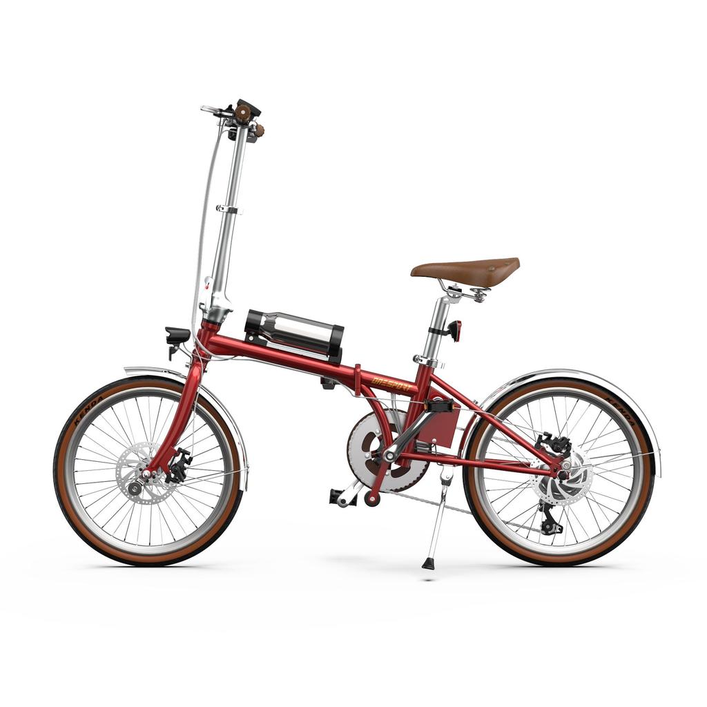 OT02PRO, rosso/verde, potenza motore 250W, 36V, batteria staccabile 5.2AH, pneumatici 20*1.35 pollici, bicicletta elettrica da città, velocità massima 25KM/H