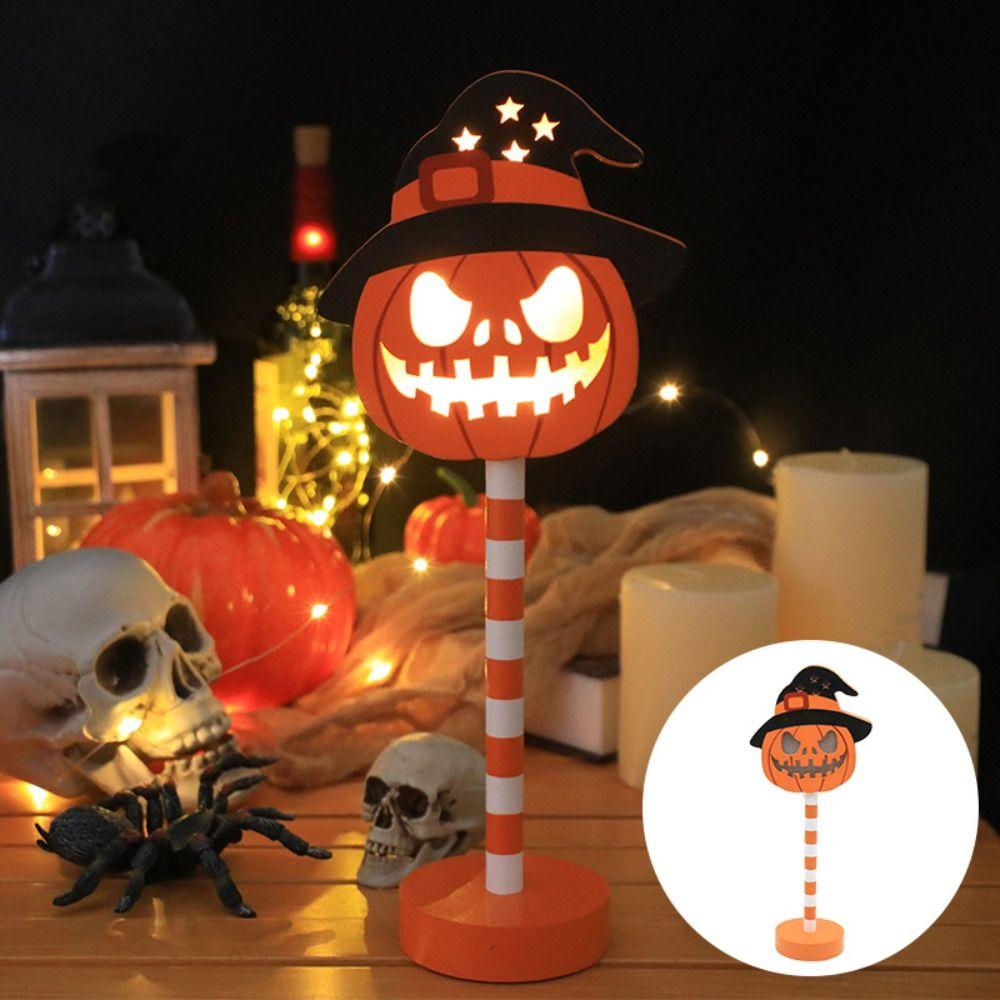 Atmosphere Lamp Halloween Wooden Night Light LED Pumpkin  Ornament Lantern  Party Desk Ornament