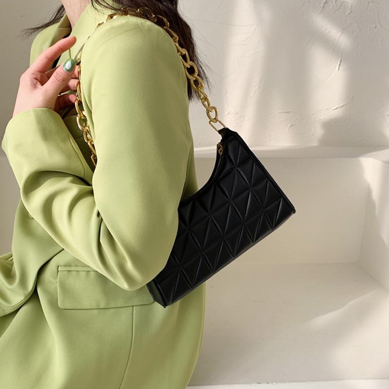 Women's Advanced Underarm Bag New Trend All-match Shoulder Hobo Bag Chain Handbag Female Fashion Plaid Shopping Bag