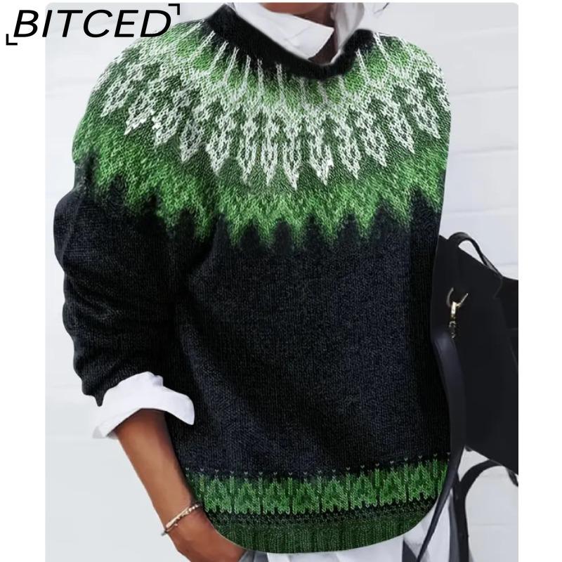 Женский свитер BITCED - С круглым вырезом с цветовыми блоками оверсайз модный вязаный пуловер XXXXXL 2180₽