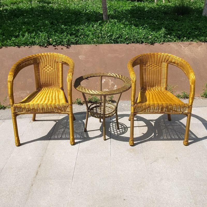 Family-Style Hand-Woven Rattan Chair & Coffee Table Set for Balcony or Leisure Spaces