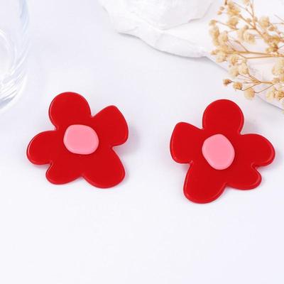 Pendiente Grande de Flor Roja Acrílica para Mujeres Niñas Minimalismo Vacaciones de Verano Dijes Joyería Regalo