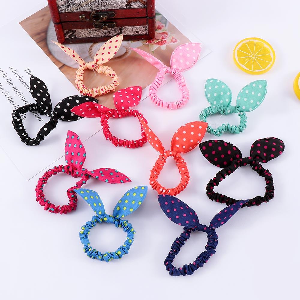 

10PC Bow Hair Rabbit Ear Ponytail Holders Kids&Girls Hair Band Polka Dot