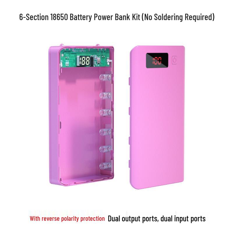 6-Cell Solderless Power Bank Kit with Dual Input and LED Display