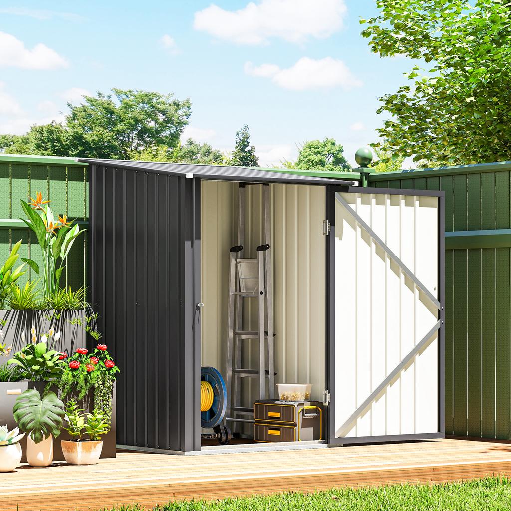 Capanno per attrezzi da giardino in acciaio zincato con porta, 100x104x160 cm, Grigio scuro