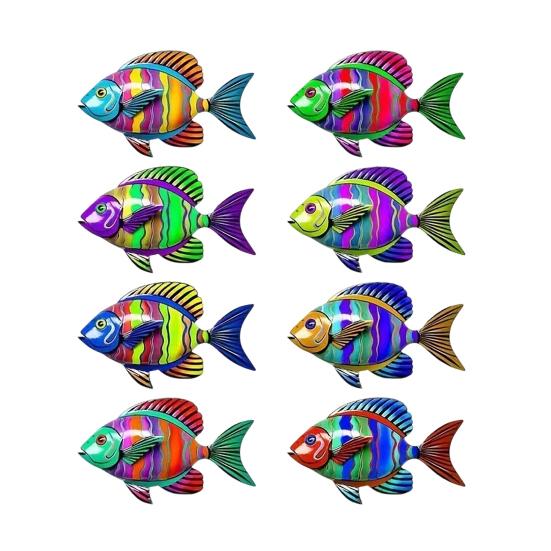 

8 Pcs Wooden Sea Fish Wall Art Coastal Tropical Fish Sculpture Beach Theme Ocean Animal Hanging Wall Decor for Patio Garden Fence Pool Lake House Sets
