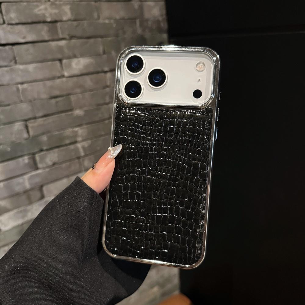 Silver Border Plating Crocodile Texture Phone Case For iPhone 17 Air 16 15 14 13 12 11 Plus Pro Max Full Frame Shockproof Cover
