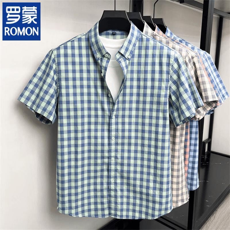 

ROMON Men s Lyocell Blend Short-Sleeve Plaid Shirt XXL