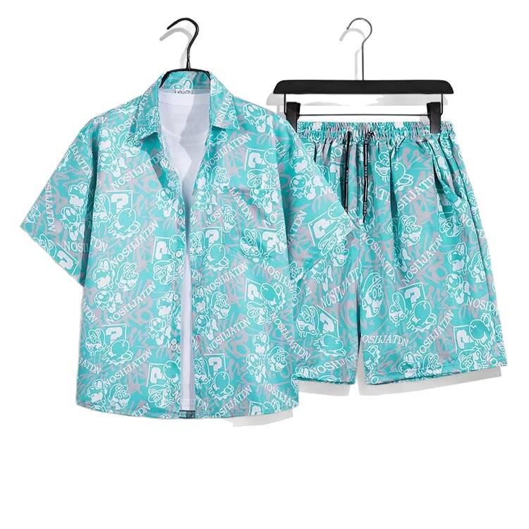 Hawaii Men's Quick Dry Graffiti Floral Shirt & Shorts Summer Set
