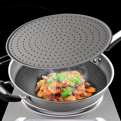 Silicone Kitchen Splatter Screen With Handle Heat-Resisting Oil Splash Guard Drain Board Cover Kitchen Frying Pan Lid