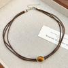 Brown Leather Sun & Star Double-Layer Choker Necklace - Y2K Niche Style for Women