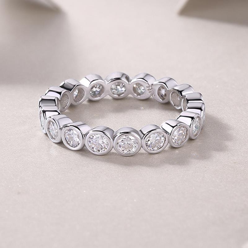 Smyoue 3mm D Color Bubble Full Moissanite Ring for Women 100% 925 Solid Silver Plated 18k Gold Wedding Engagement Eternity Band
