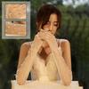 Long Tulle Gloves with Pearls Decoration Sheer Wedding Bridal Gloves Elbow Length for Costume Party Opera Prom