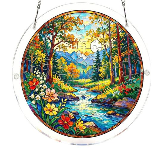 Acrylic Jigsaw Puzzle Suncatcher Colorful Stained Glass Style Sun Catcher DIY