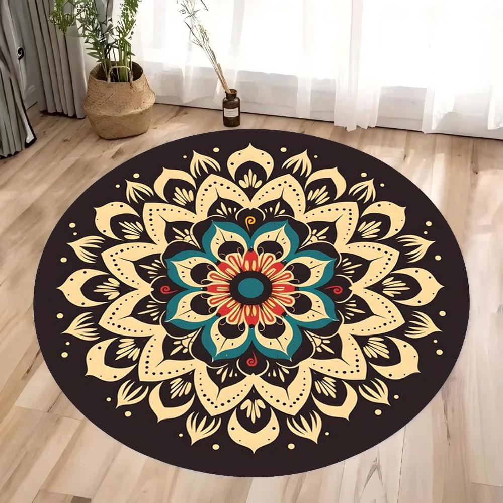 Colorful 3D Mandala Mystery Chakra Print Round Rug Meditation and Yoga Non-Slip Machine Washablefor Bedroom and Living Room