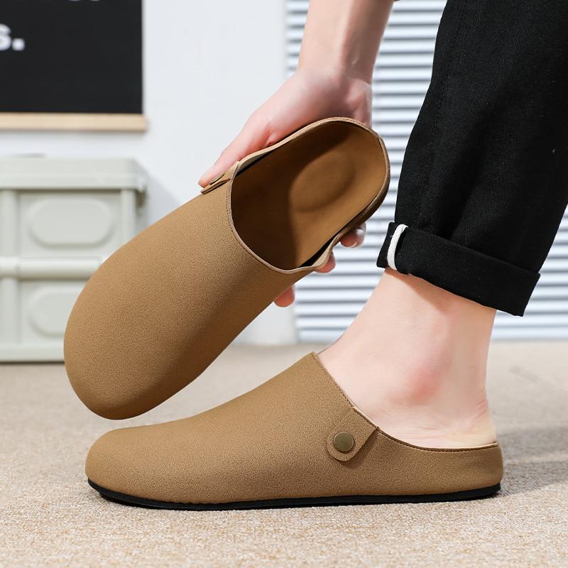 Luxury Leather Half Shoes for Men Black Mules Backless Loafers Slippers Semi-Drag Casual Shoes Male Slides Outdoor Slip On Flats