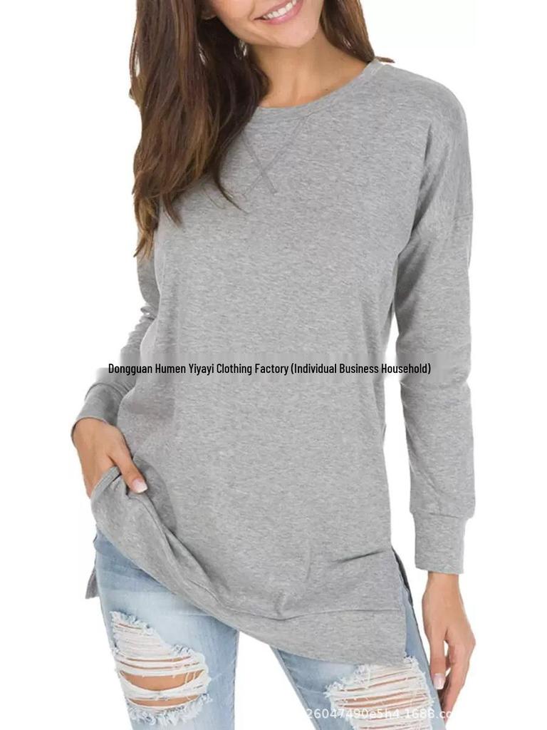 2024 Versatile Long-Sleeved European & American Solid Color Round Neck Casual T-Shirt