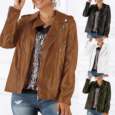 JSY Mens Long Sleeve Coat Lapel Full-Up Faux Leather Biker Outside Jacket