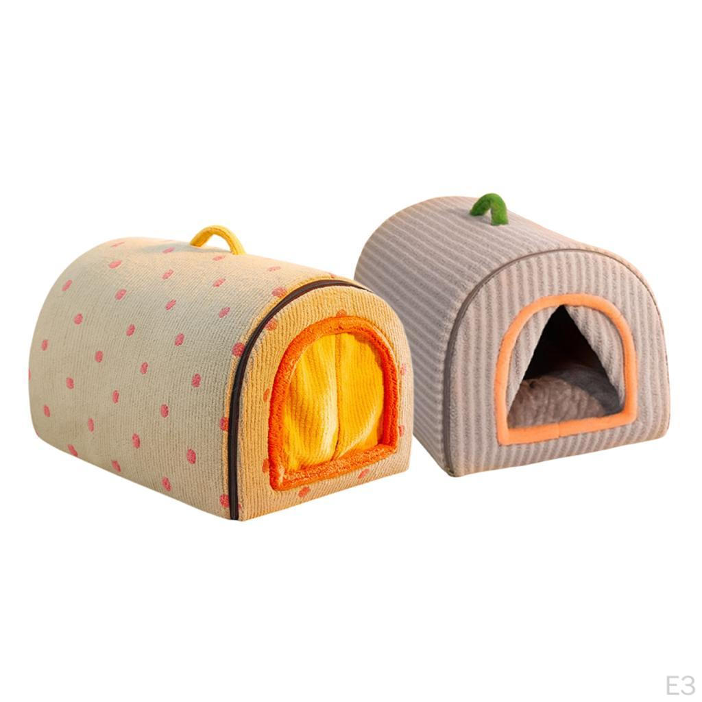 Indoor Pet House Dog Portable Handle Snooze Soft Enclosed Warm Bed with Door Curtain for