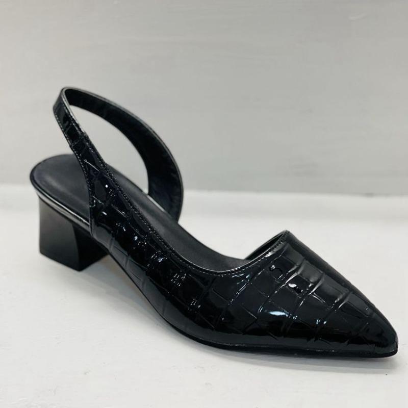 

New summer retro large size pointed commute sexy middle heel bag head sandals women s plaid thick heel batch 36 чёрный